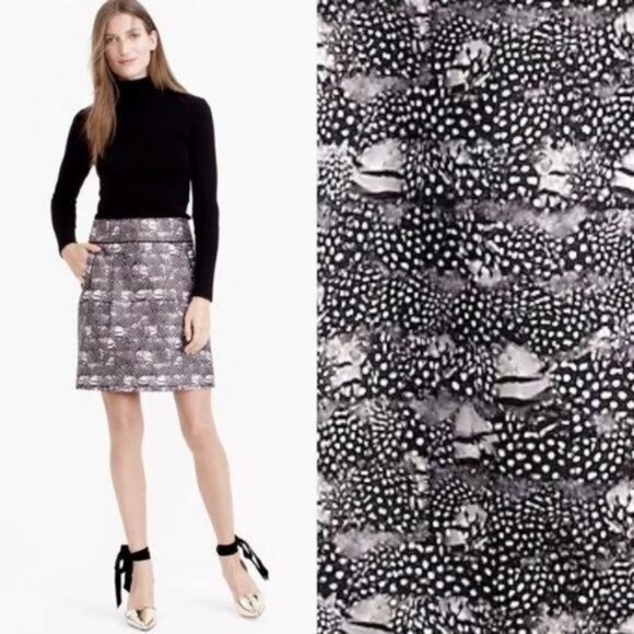 J. Crew A-line Feather Print Mini Skirt In Black, Grey & White Size 2 - Picture 2 of 12